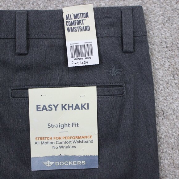 Dockers Chino Pants NWT Mens 36x34 Gray Straight Fit No Wrinkle Stretch Comfort - Picture 1 of 16
